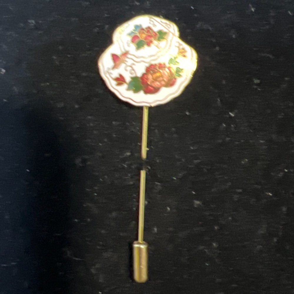 Gold Tone Cloisonné Rose And Butterfly Stick Pin (4101)